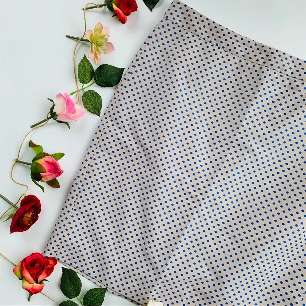 J. Crew Beige Pencil Skirt with Blue Polka Dots